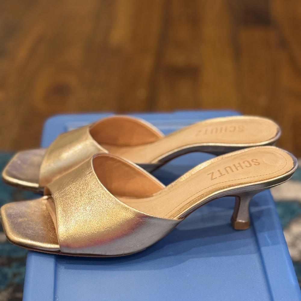 Schutz Gold Women's Slide Sandals - Picture 3 of 4